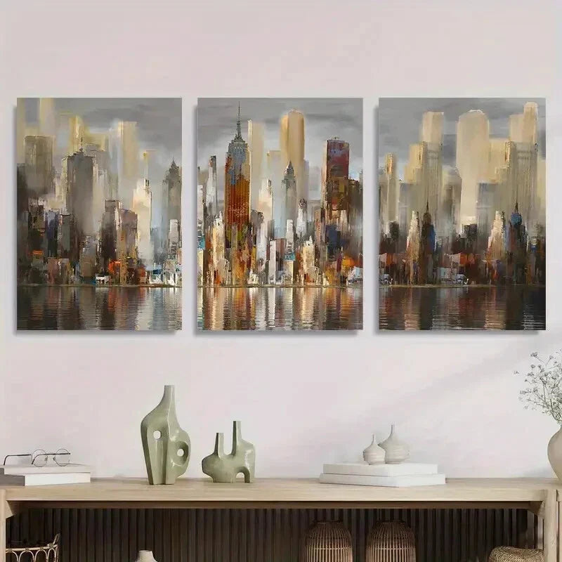 3pcs Modern Abstract New York Vibrant Urban Sky Metal Print Ready to Hang Art