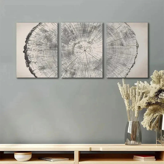 3pcs Golden Tree Ring Nature Inspired Metal Print Ready to Hang Art