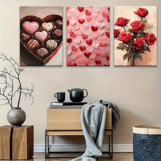 3pcs Vintage Nostalgic Sweets & Red Roses Metal Print Ready to Hang Art