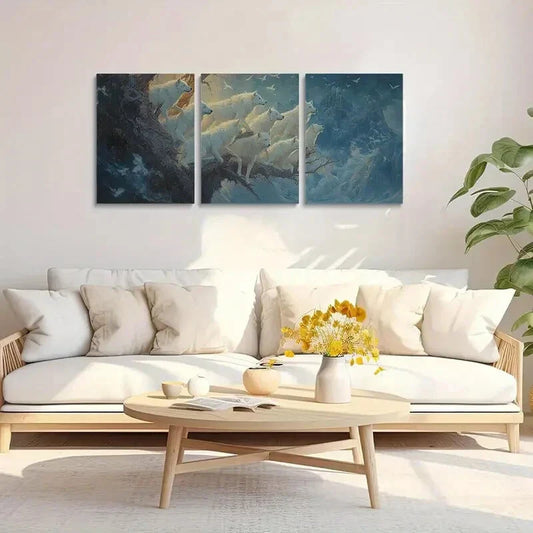 3pcs Wolf and Tree Trunk Nature Metal Print Ready to Hang Art