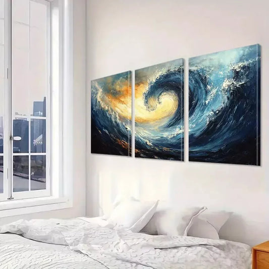 3pcs Abstract Ocean Wave Swirling Sea Motion Wall Art Set Canvas Framed 40x60cm - High Quality Print 100% Australian Made Wall Canvas Ready to Hang