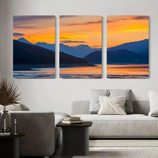 3pcs Serene Sunset Over Mountain Vibrant Nature Metal Print Ready to Hang Art'
