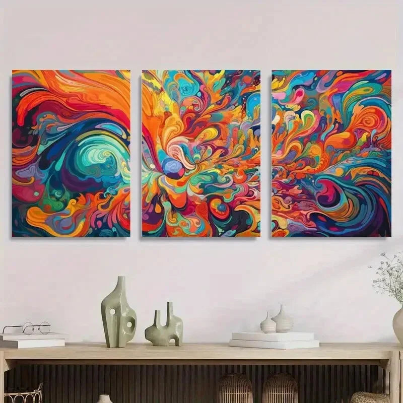 3pcs Vibrant Abstract Colorful Swirl Metal Print Ready to Hang Art