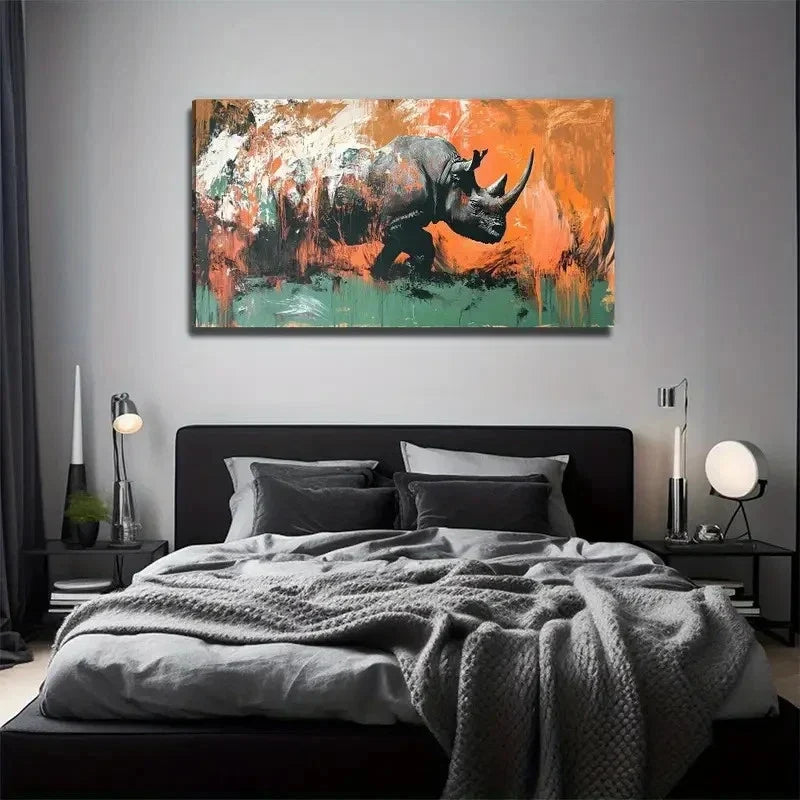Abstract Rhinoceros Perfect Wall Art Canvas Office Home Room Framed 80x45cm