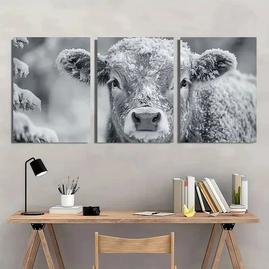 3pcs Elegant Land Cow Animal Black & White Metal Print Ready to Hang Art