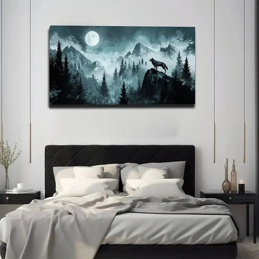 Scale Moonlit Mountain Wall Art canvas office home room framed 120x60cm