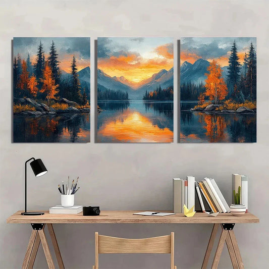 3pcs Serene Mountain & Forest Scenery Metal Print Ready to Hang Art