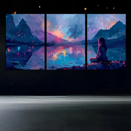 3pcs Colourful Mountain Blue & Pink Metal Print Ready to Hang Art