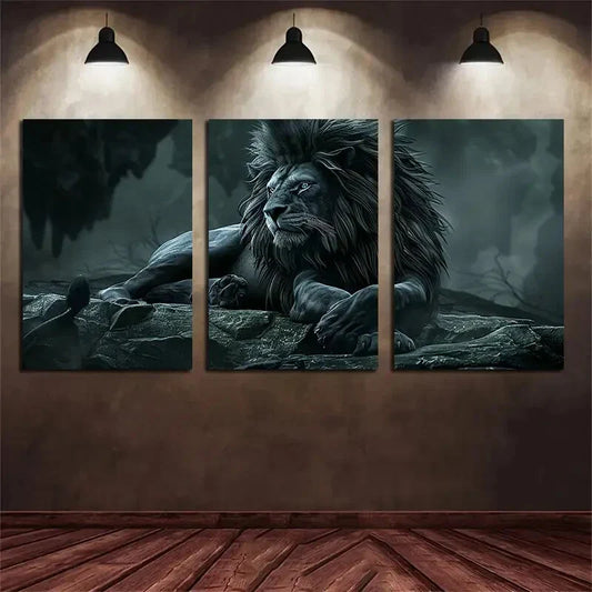 3pcs Abstract Lion Black & White Metal Print Ready to Hang Art
