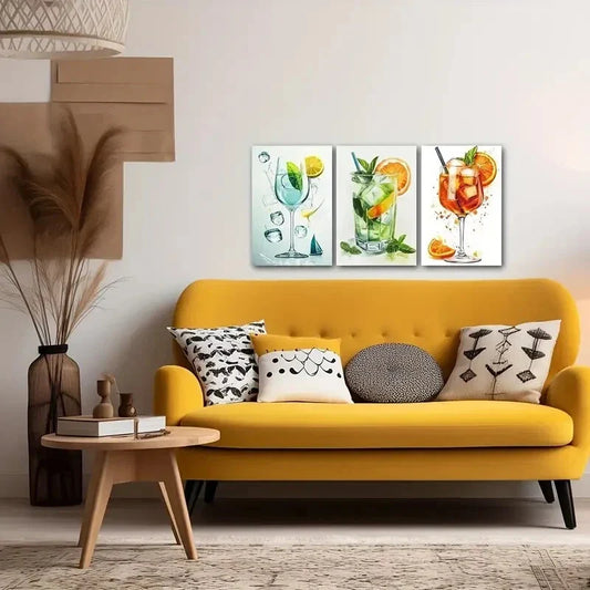 3pcs Mint Leaves, Lemons & Oranges Metal Print Ready to Hang Art