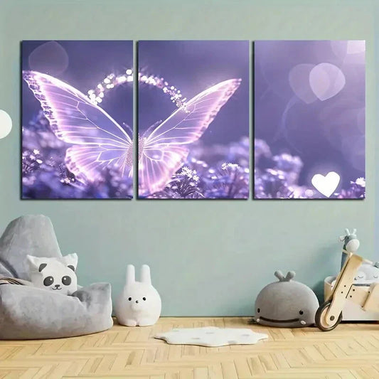 3pcs Stunning Light Purple Butterfly Metal Print Ready to Hang Art