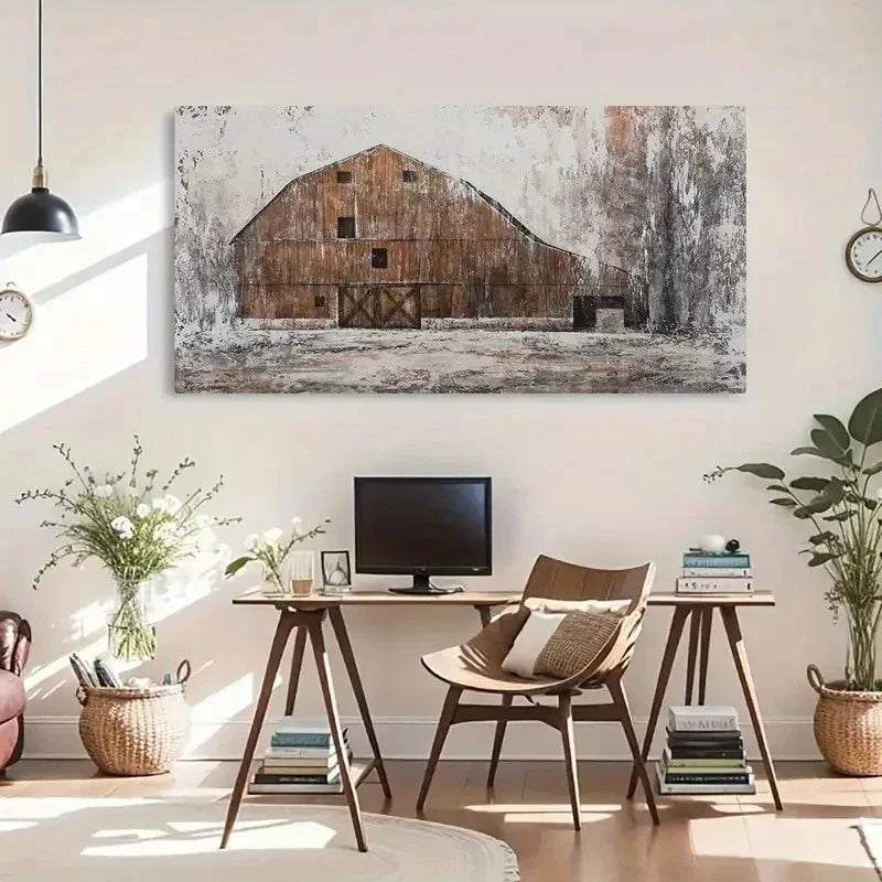 Rustic Farmhouse Barn Abstract Wall Art Canvas Office Home Room Framed 120x60cm