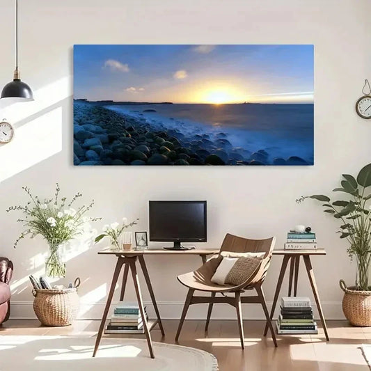 Vibrant Coastal Scenery Sky Wall Art Canvas Office Home Room Framed 120x60cm