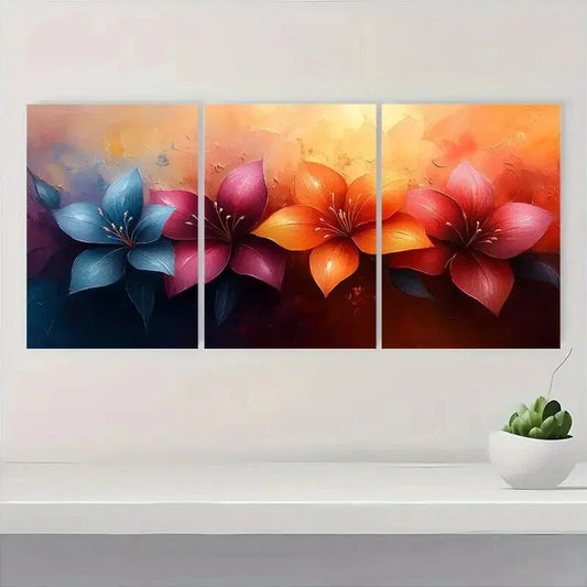3pcs Elegant Abstract Spring Flowers Metal Print Ready to Hang Art