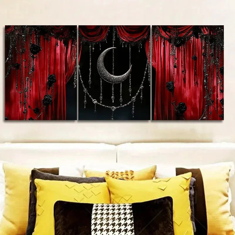 3pcs Black moon and red scenery Metal Print Ready to Hang Art