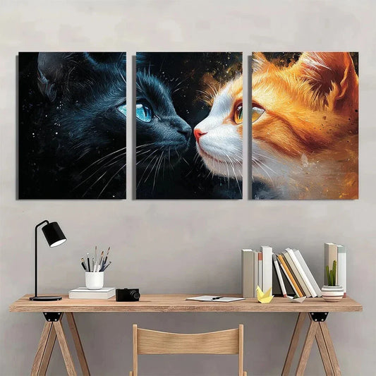 3pcs Whimsical Cats with Golden Accents Metal Print Ready to Hang Art