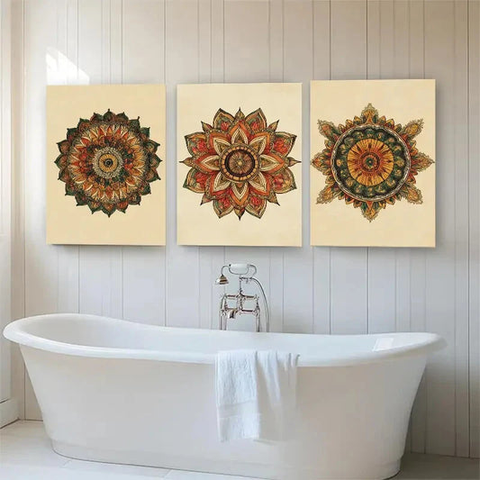 3pcs Mandala Floral Vibrant Style Perfect Wall Art Set Canvas Framed 40x60cm - High Quality Print 100% Australian Made Wall Canvas Ready to Hang
