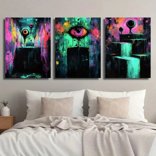 3pcs Weird And Bizarre Abstract Eye Circles Metal Print Ready to Hang Art