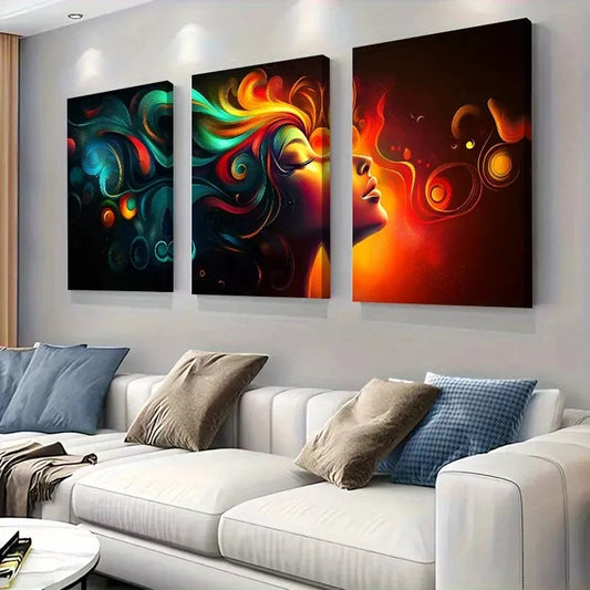 3pcs Modern Vibrant Abstract Colorful Woman Wall Art Set Canvas Framed 40x60cm - High Quality Print 100% Australian Made Wall Canvas Ready to Hang