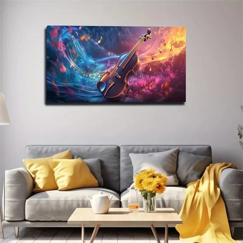 Vibrant Colorful Flowers & Viol Wall Art Canvas Office Home Room Framed 120x60cm