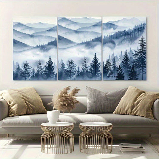 3pcs Hazy Mountain Modern Autumn Winter Theme Metal Print Ready to Hang Art