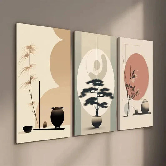 3pcs Vintage Potted Plants and Trees Wall Art Set Canvas Framed 40x60cm - High Quality Print 100% Australian Made Wall Canvas Ready to Hang