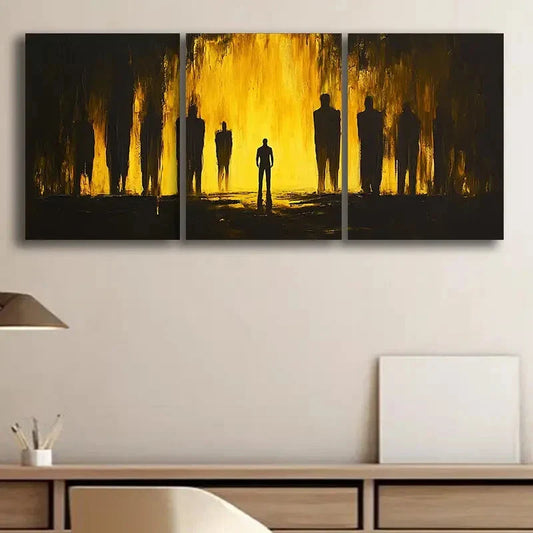 3pcs Black and Yellow Silhouettes Nature Perfect Wall Art Set Canvas Framed 40x60cm - High Quality Print 100% Australian Made Wall Canvas Ready to Hang