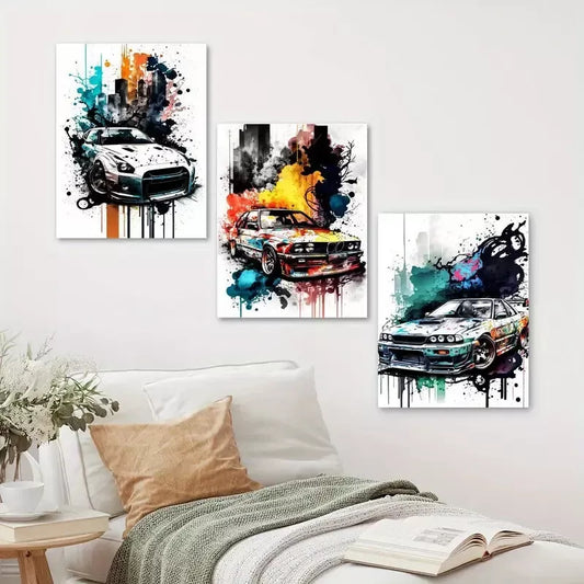 3pcs Aesthetic Colorful Vintage Classic Car Wall Art Set Canvas Framed 40x60cm - High Quality Print 100% Australian Made Wall Canvas Ready to Hang