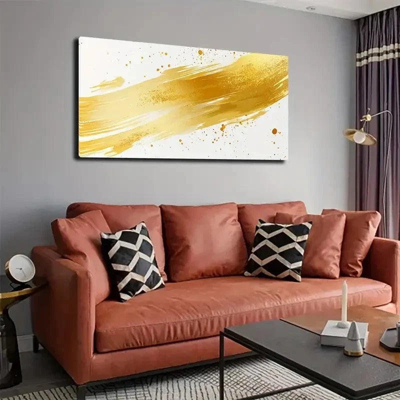 Abstract Golden And White Wall Art Canvas Office Home Room Framed 120x60cm
