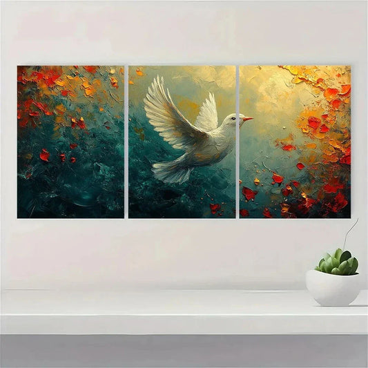 3pcs Painting Flying Birds Nature Metal Print Ready to Hang Art