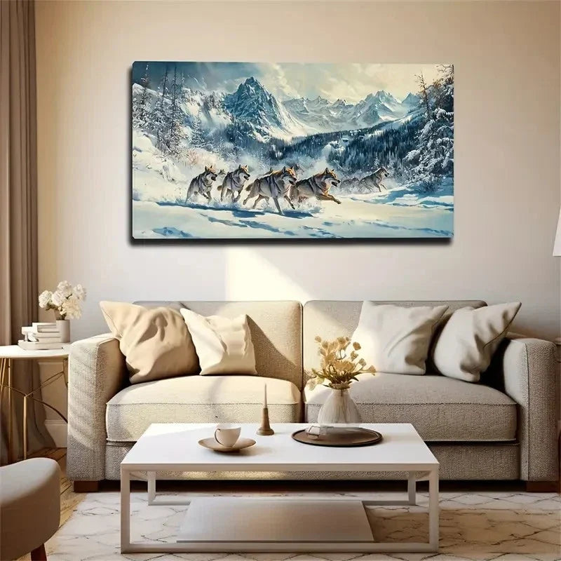 Wolf Packs On The Snow Unique Wall Art Canvas Office Home Room Framed 120x60cm