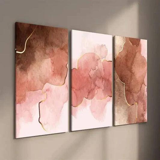 3pcs Abstract Pink Texture Golden Line Wall Art Set Canvas Framed 40x60cm - High Quality Print 100% Australian Made Wall Canvas Ready to Hang