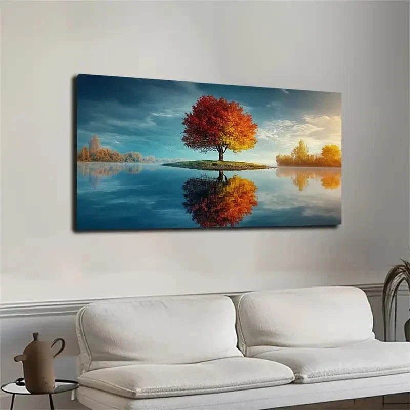Vibrant Red Maple Tree Wall Art canvas office home room framed 120x60cm