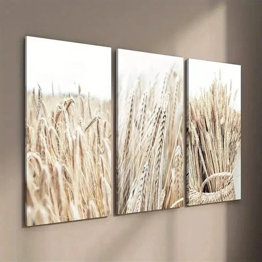 3pcs Rice Dry Wheat Ears Crop Landscape Wall Art Set Canvas Framed 40x60cm - High Quality Print 100% Australian Made Wall Canvas Ready to Hang