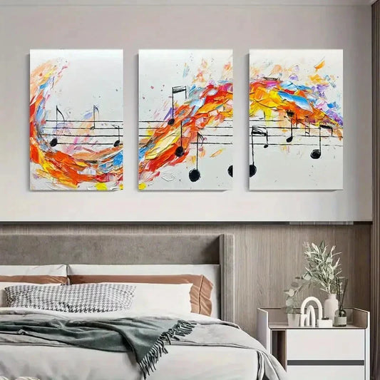 3pcs Vibrant Music Notes Abstract Colorful Metal Print Ready to Hang Art