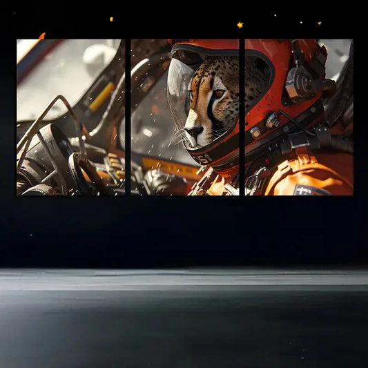 3pcs Space Leopard Wearing Helmet Metal Print Ready to Hang Art