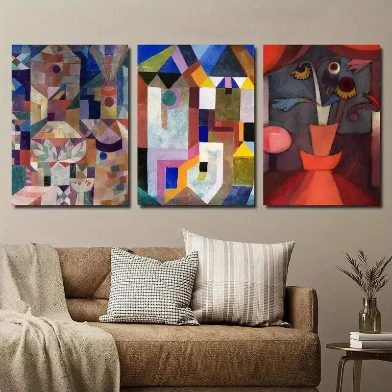 3pcs Paul Klee Tribute Abstract Painting Wall Art Set Canvas Framed 40x60cm - High Quality Print 100% Australian Made Wall Canvas Ready to Hang