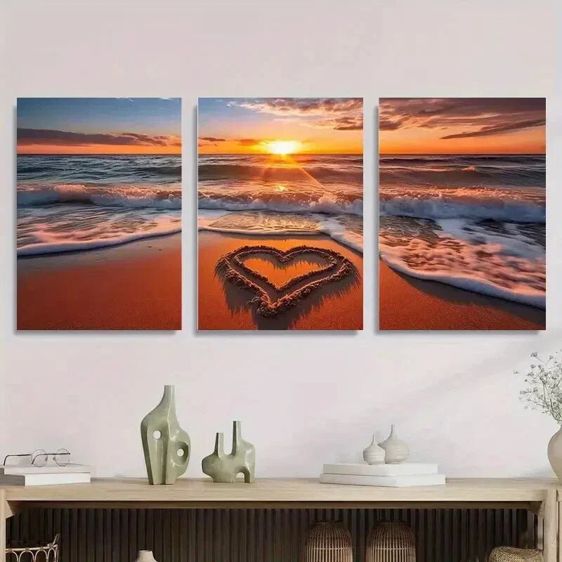 3pcs Ocean Sunset Sand Beach Landscape Metal Print Ready to Hang Art