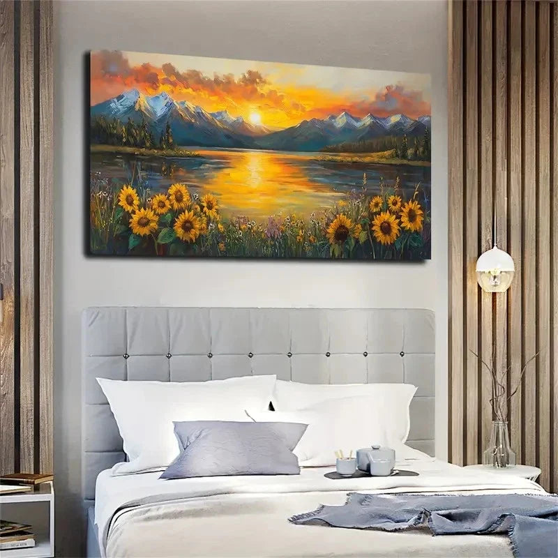 Sunset Mountain Landscape Wall Art canvas office home room framed 120x60cm