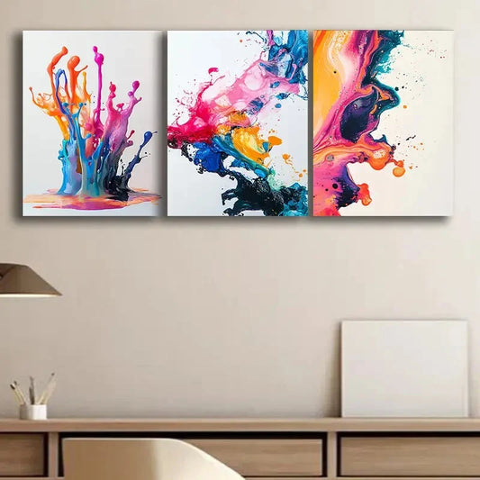3pcs Colorful Splashes of Paint Design Perfect Wall Art Set Canvas Framed 40x60cm - High Quality Print 100% Australian Made Wall Canvas Ready to Hang