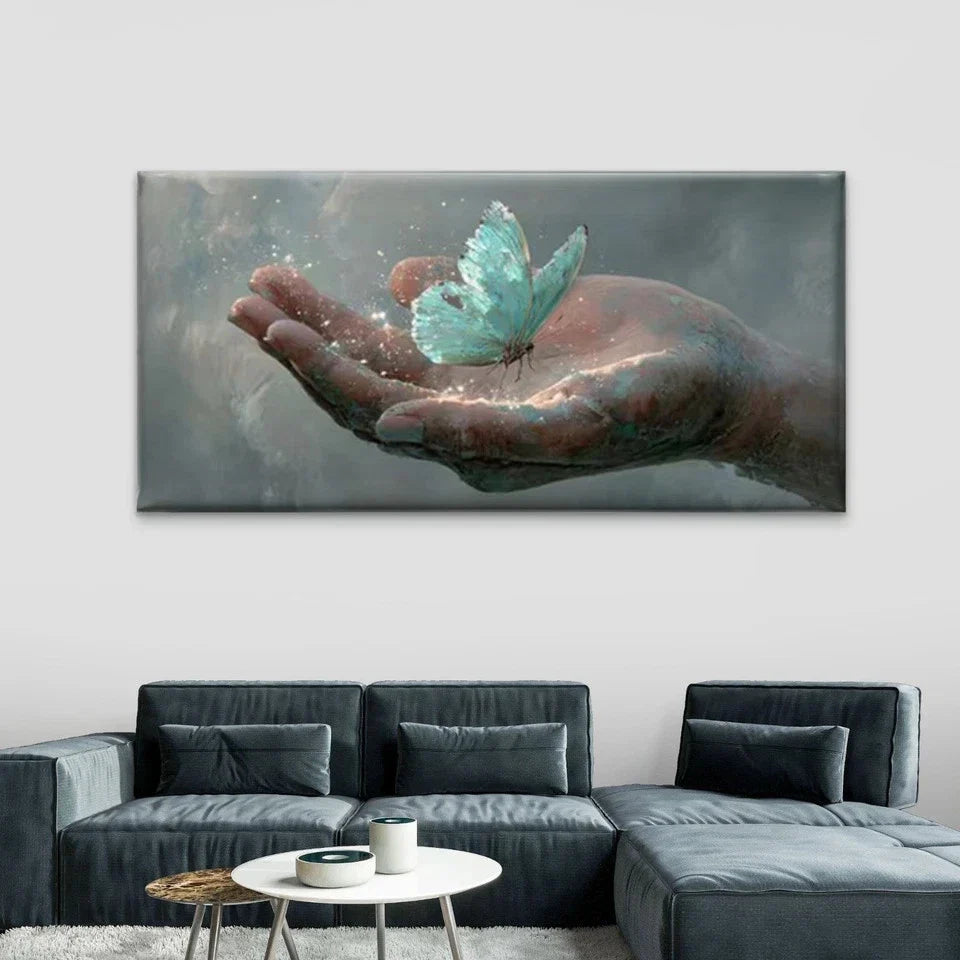 Glowing Butterfly & Leaf Wall Art Canvas Office Home Room Framed 80x45cm