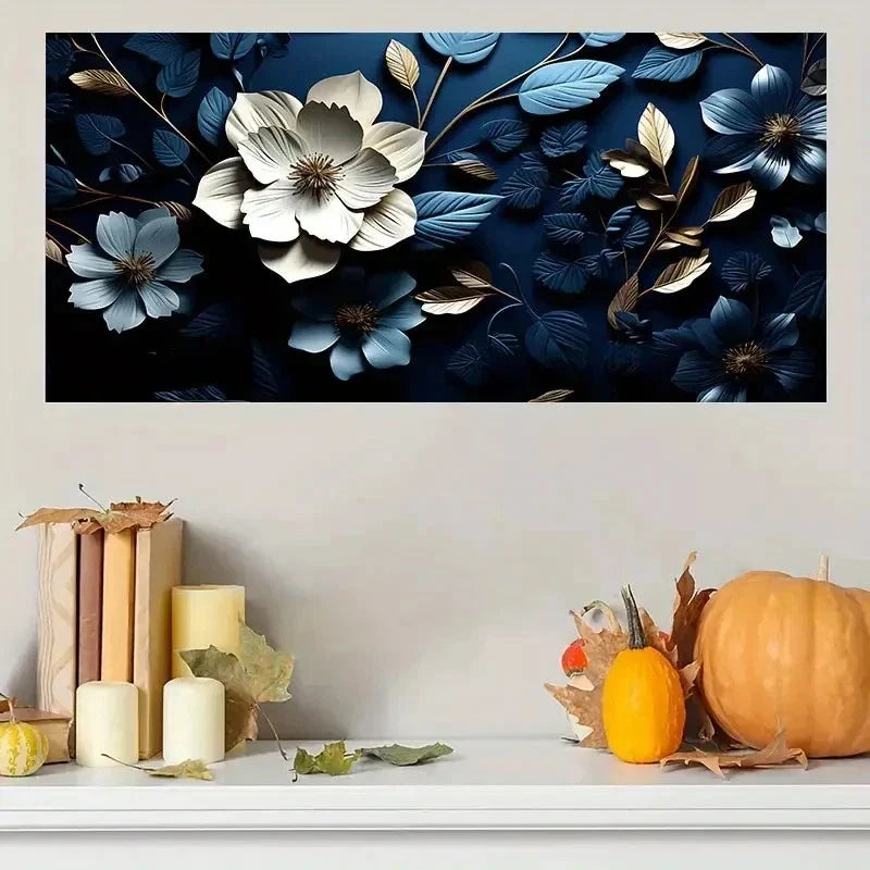 Elegant White Flowers Green Wall Art Canvas Office Home Room Framed 80x45cm