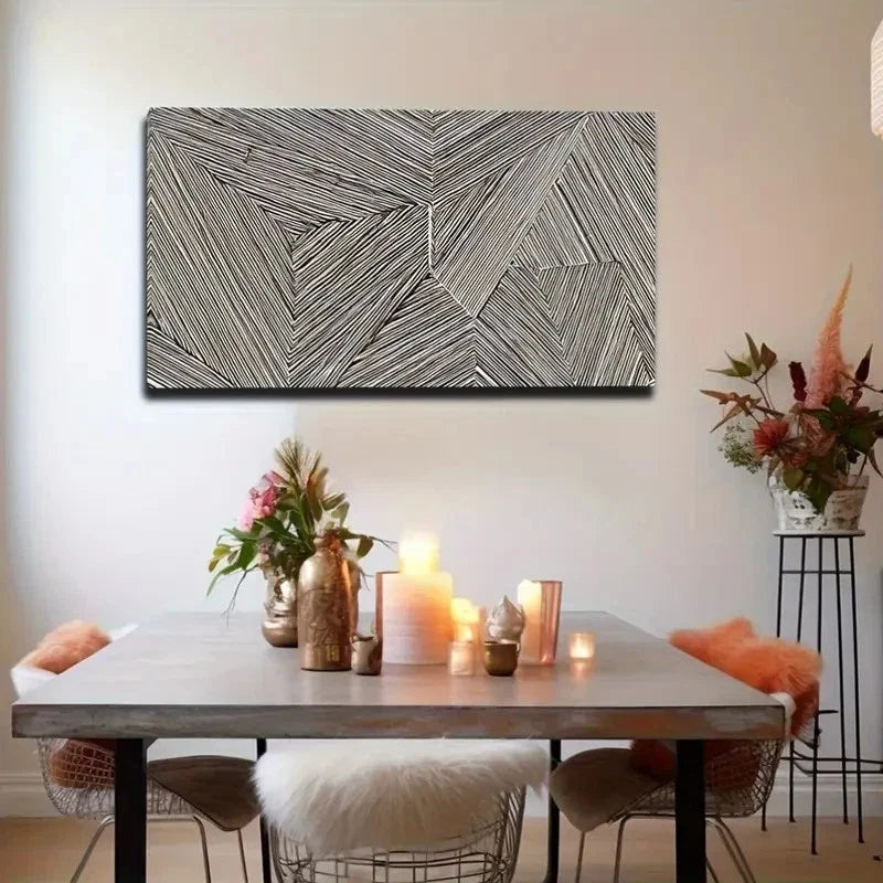 Geometric Black & White Design Wall Art Canvas Office Home Room Framed 120x60cm