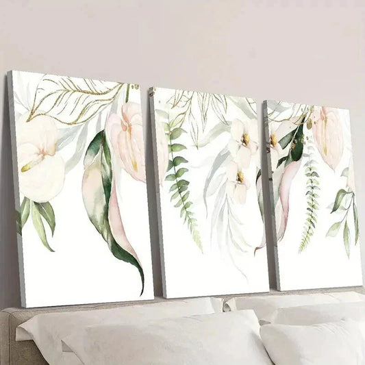 3pcs Minimalist Lily Flower Golden Nature Wall Art Set Canvas Framed 40x60cm - High Quality Print 100% Australian Made Wall Canvas Ready to Hang