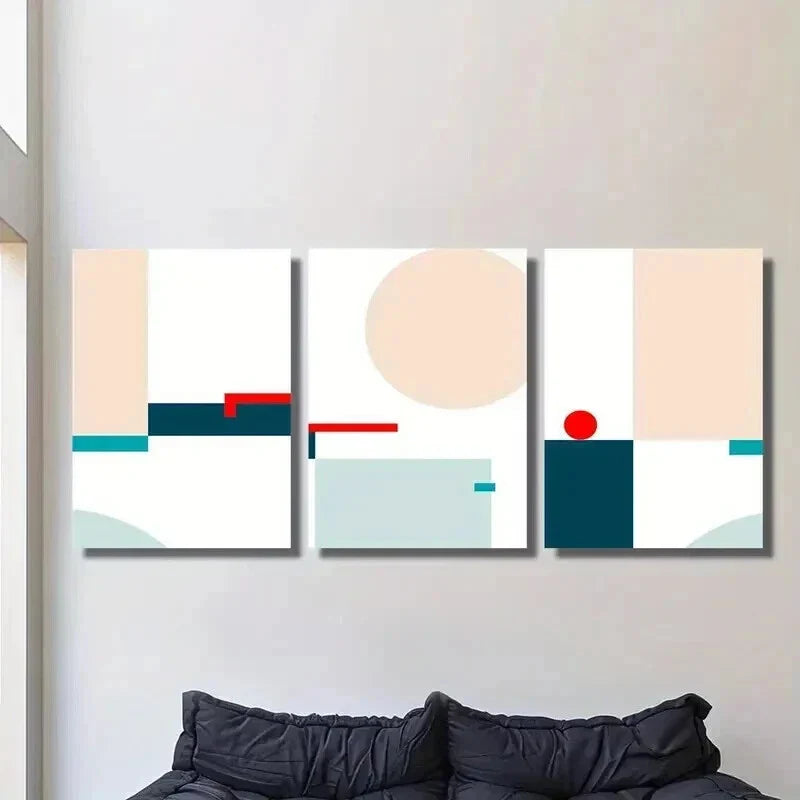 3pcs Colorful Bauhaus Geometric Pattern Wall Art Set Canvas Framed 40x60cm - High Quality Print 100% Australian Made Wall Canvas Ready to Hang