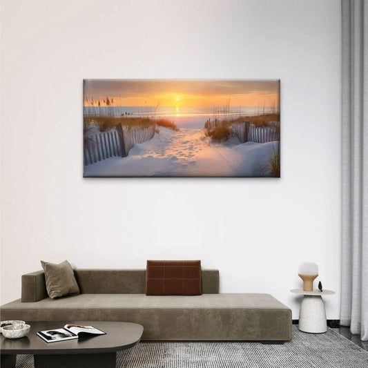 Beach Scene Sunset Sand Dunes Wall Art Canvas Office Home Room Framed 80x45cm