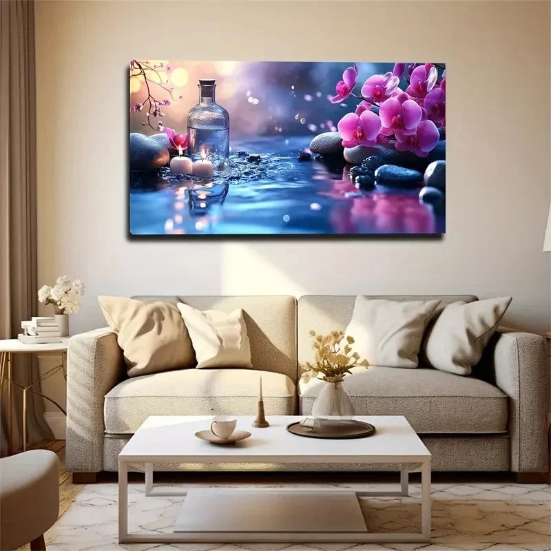 Pink Orchids Water Reflection Wall Art Canvas Office Home Room Framed 120x60cm