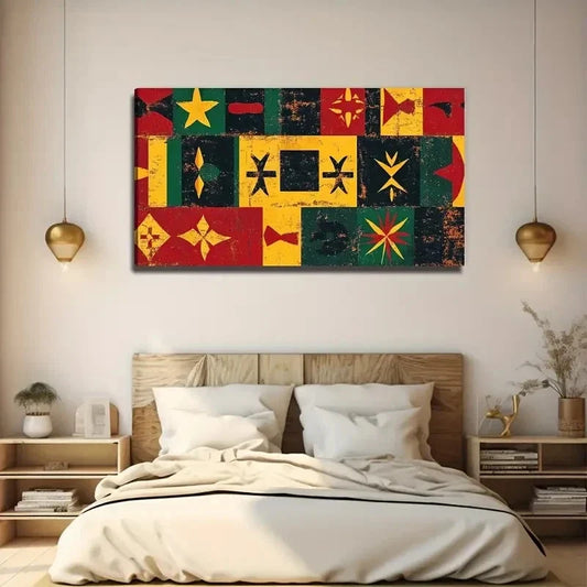 Tribal Pattern Measuring Wall Art Canvas Office Home Room Framed 120x60cm