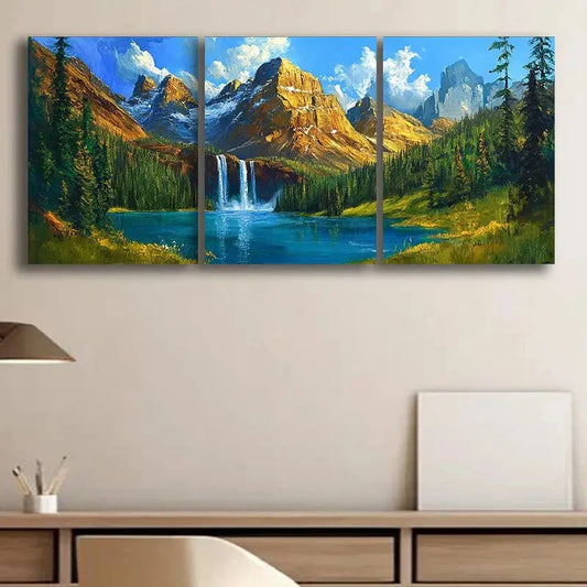3pcs Golden Peaks Mountain Range Nature Blue Sky Wall Art Set Canvas Framed 40x60cm - High Quality Print 100% Australian Made Wall Canvas Ready to Hang