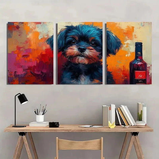 3pcs Vibrant Colorful Abstract Dog Metal Print Ready to Hang Art